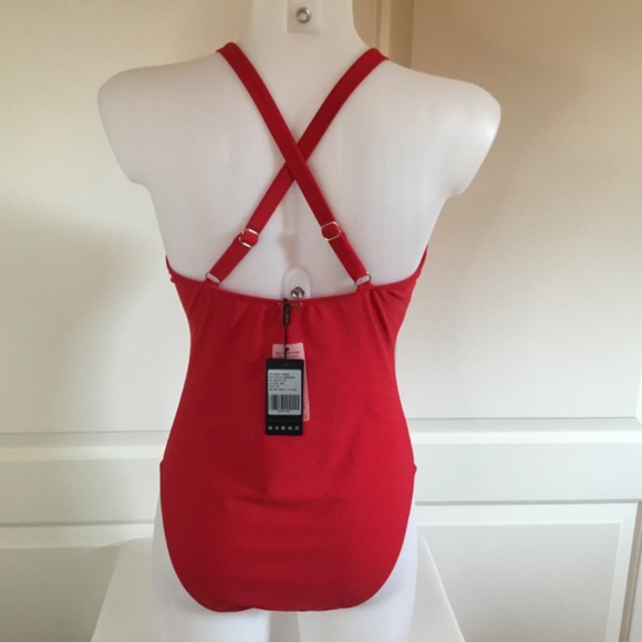 Women's High Neckline One Piece Cross Back Bathing Suit - Picture 4 of 7